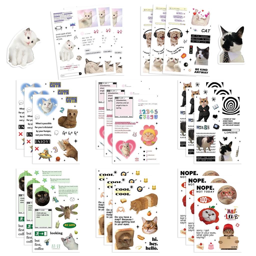 8 Styles of INS Cat Expression Meme Stickers Waterproof Diary Hand Account Stickers Gu Card Stickers DIY Decorative Stickers