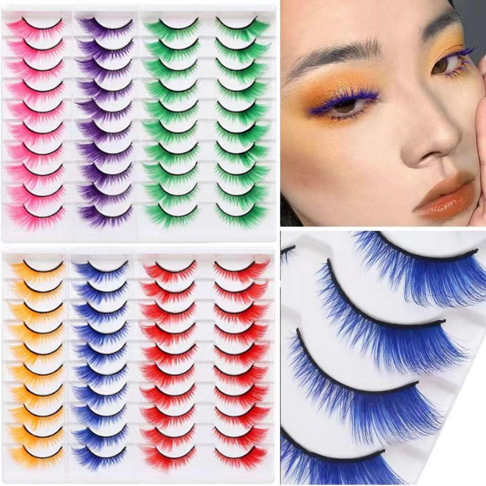 10 Pairs Cat Eye Eyelashes Eyelash Extension 3D Mink Lashes Colored False Eyelashes  Stage Makeup
