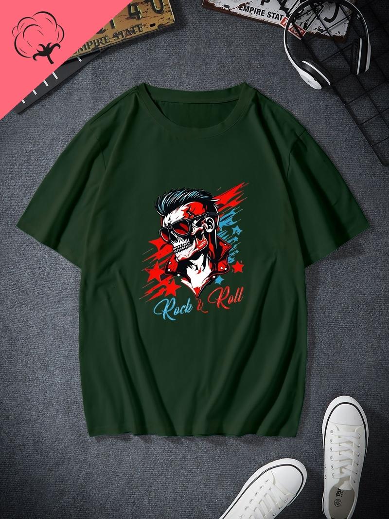 PUNKS NOT DEAD Retro Punk Music Patterned Printed Fashion T-Shirt, Classic Rock Music Casual Cotton T-Shirt S