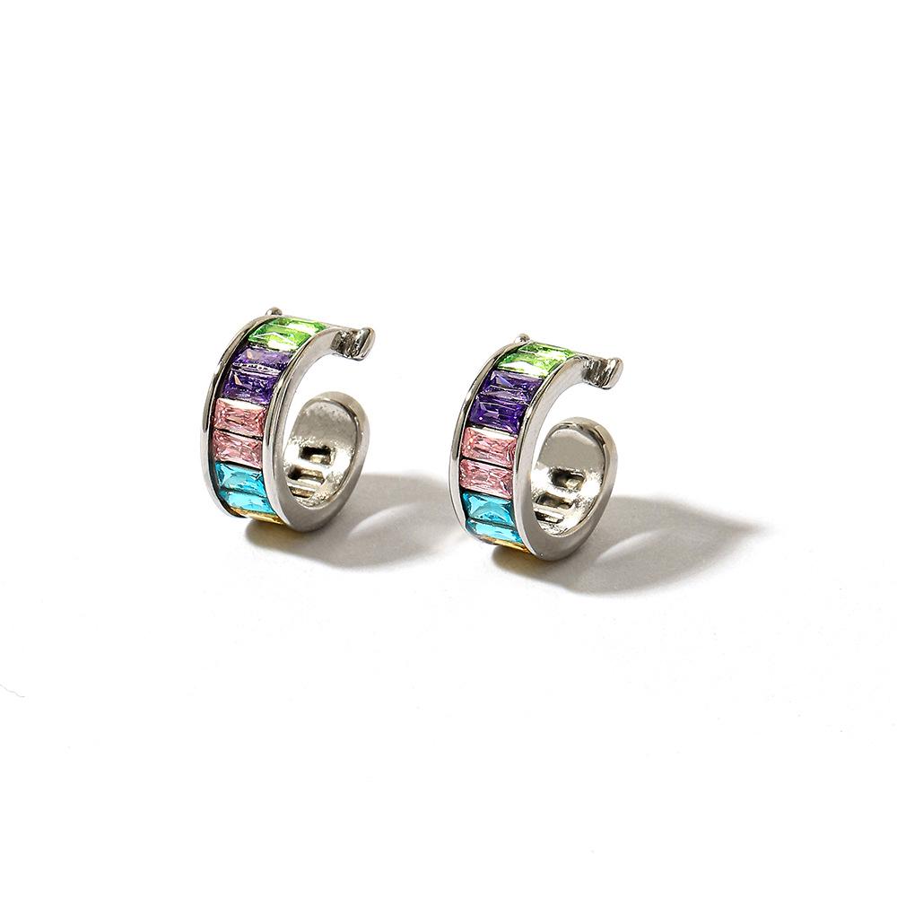 18K Gold Vacuum-Plated Stainless Steel Zirconia C-Shaped Stud Earrings - Waterproof Titanium Steel Ear Clips for Women.
