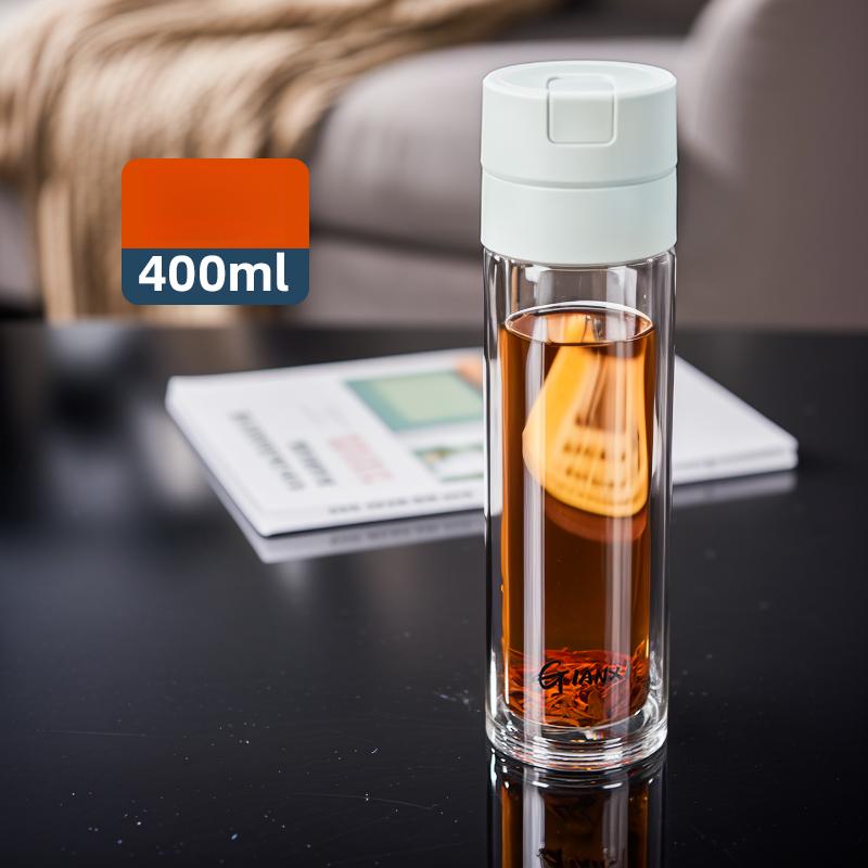 GIANXI Skleněný pohár Dvojitý tepelně odolný sklo Ochrana proti opaření Otevření víčka jedním kliknutím Přenosný Oddělení čaje a vody Obchodní poháry