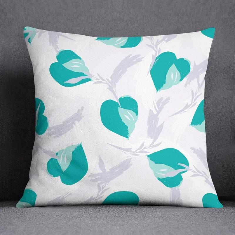 Abstract Summer Fresh Mint Feather Blue and Green Pattern Series Pillow Bedroom Sofa Car Seat Cushion Cover Pillowcase 45cm*45cm