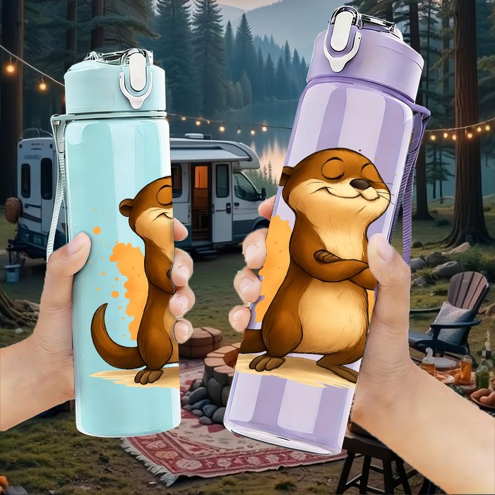 1PC Standing Brown Otter 750ml Color Plastic Sports Water Bottle Leakproof Flip Straw Lid Suitable for Sports Office Home Use