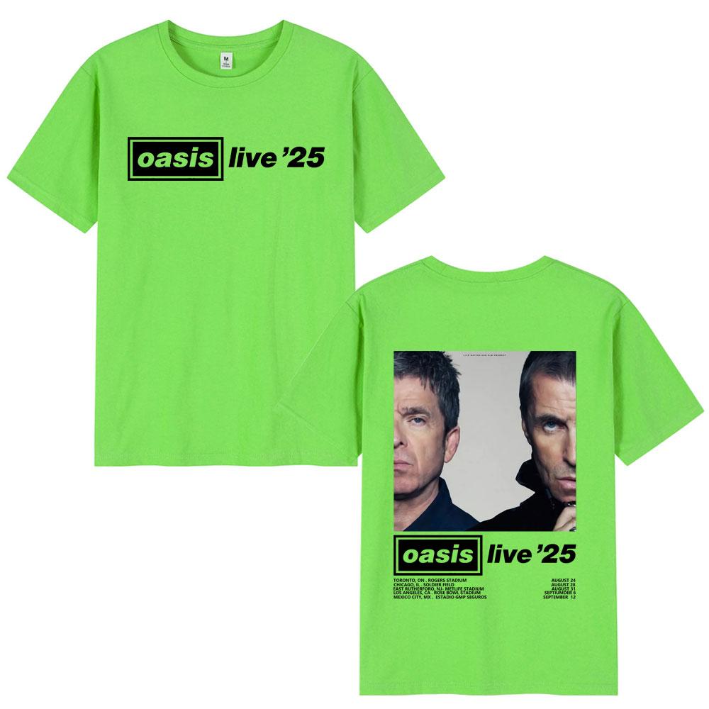 O-Oasis Live 25 Tour T-Shirts British Rock Band T-shirt Mens Clothing Cotton Casual Short Sleeve Tee Shirt Oversized Streetwear