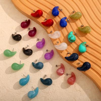 Titanium Steel Resin Water Drop Geometric Earrings Fashion Personality Simple Design Rainbow Earrings Women