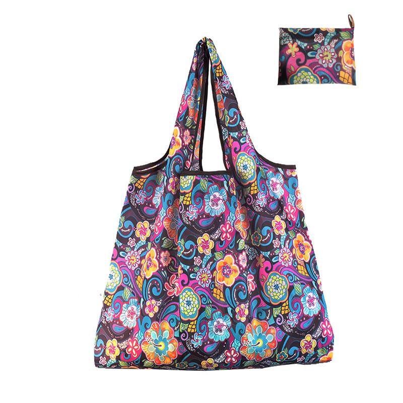 Nylon faltbare recycelbare Einkaufstasche umweltfreundliche wiederverwendbare Einkaufstasche für Damen, Tasche für Obst Gemüse Lebensmittel, mit Blumenmuster