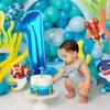 40 Inch Under the Sea Blue Number 1 Balloon, Mini Sea Animal Balloons Ocean Animal Foil Balloon, Fish Crawfish Balloons for Boys Girls Ocean Theme