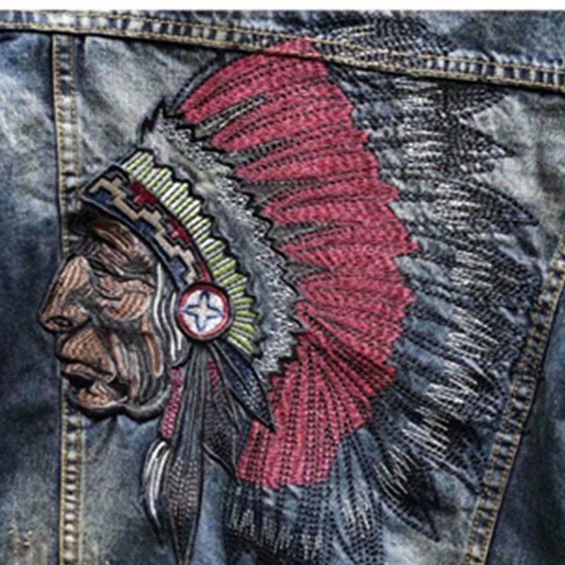 Men's Korean Style Embroidered Denim Jacket - Trendy, Loose, Casual for Spring and Autumn.
