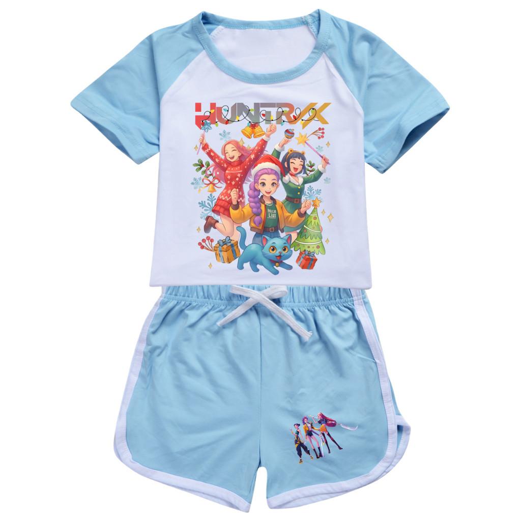 5087 Kids Girls Christmas POP Rumi Zoey Mira Print T-shirt Shorts Sport Tracksuit Clothes Set