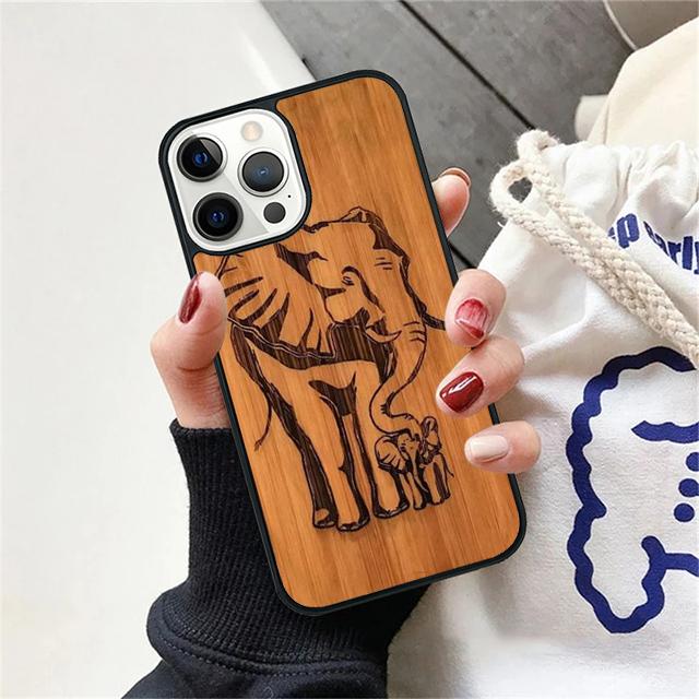 Bamboo Wooden ANIMALS Phone Case Cover For iPhone 17 Air 15 16e 14 13 12 Pro Max 11 Pro Max Plus Coque Shell