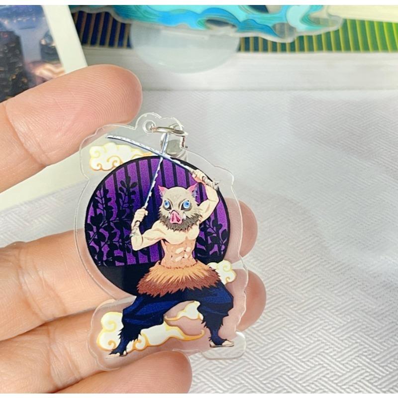 Demon Slayer Cartoon Acrylic Keychain Hashibira Inosuke Anime Action Figures Doll Kawaii Key Backpack Decoration Christmas Gifts