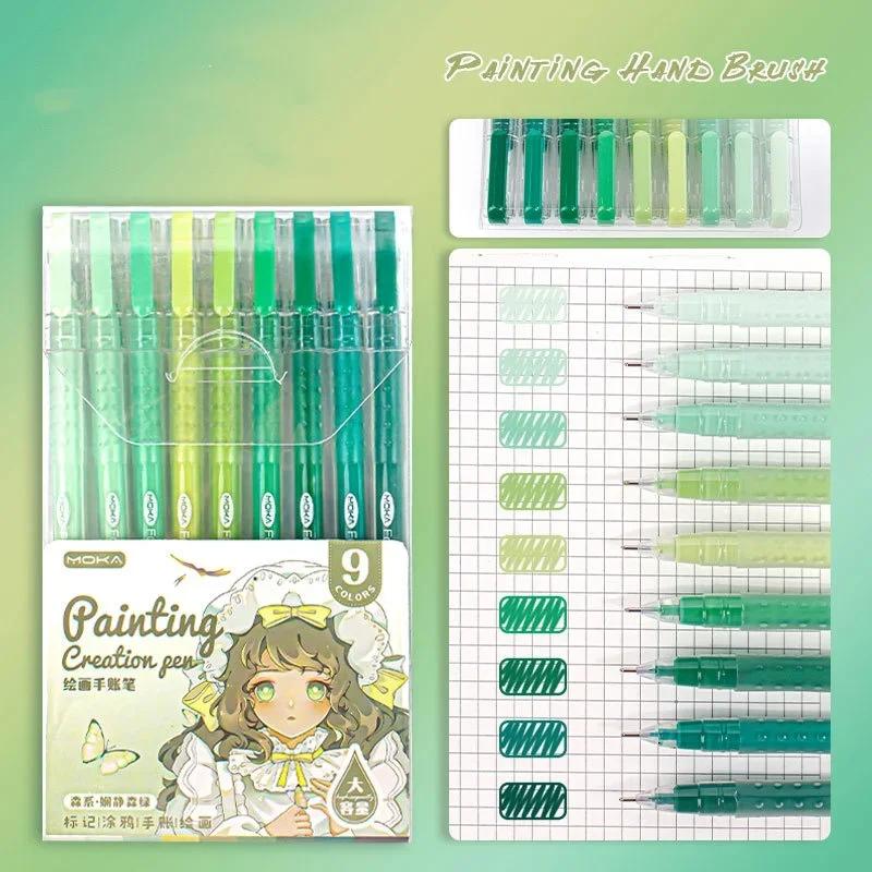 Lot de 9 stylos à encre gel pour scrapbooking, dégradé de couleurs, 0,5 mm, lisses et colorés, pour écrire, fournitures pour étudiants