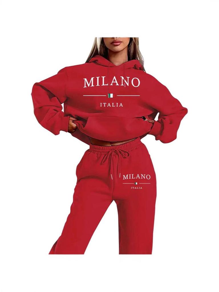 MILANO Plus Size Trendy Fleece Sweatshirt Set with Letter Print for Women