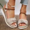 Summer New Large-size Hemp Rope Woven One-word Buckle with Flat-soled Sandals Women's Slope Heel Thick-soled Large-size Women's Sandals