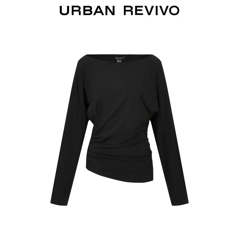 UR 2026 Women's Irregular Hem Pleated Boat Neck T-shirt