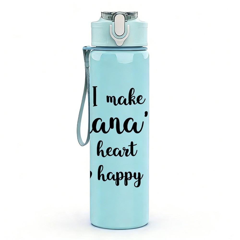 1PC I Make Nana's Heart Happy Love Slogan Print 750ml Color Plastic Sports Water Bottle Leakproof Flip Straw Lid Suitable for Sports Office Home Use