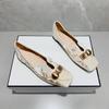 Scarpe basse ricamate da donna alla moda con punta quadrata, scollatura bassa, fibbia in metallo, suola morbida antiscivolo, scarpe basse