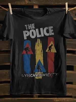 Retro Punk Rock Band Graphic T-Shirt for Men 100% Cotton Crew Neck All-Season Casual Tee with THE POLICE SYNCHRONICITY