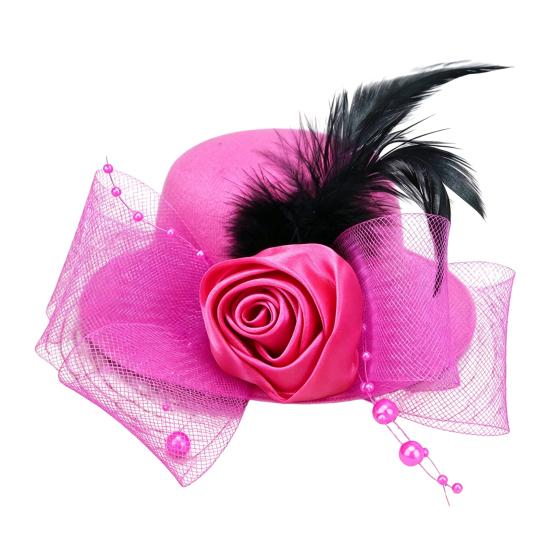 Retro Pillbox Hat Elegant Feathers Mesh Bow Rose Hat with 20s 50s Pillbox розы красного