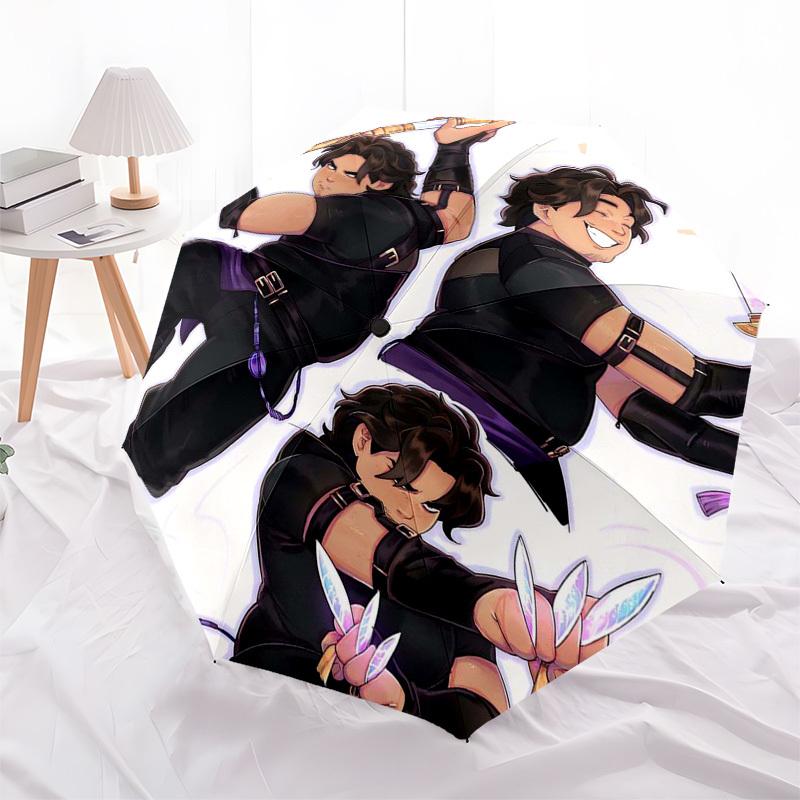 1pc Outdoor Umbrella with Sword-Wielding Anime Character - Automatic Opening/Closing, Portable 3-Fold Design, 8-Bone Iron Frame - Perfect Gift Fo