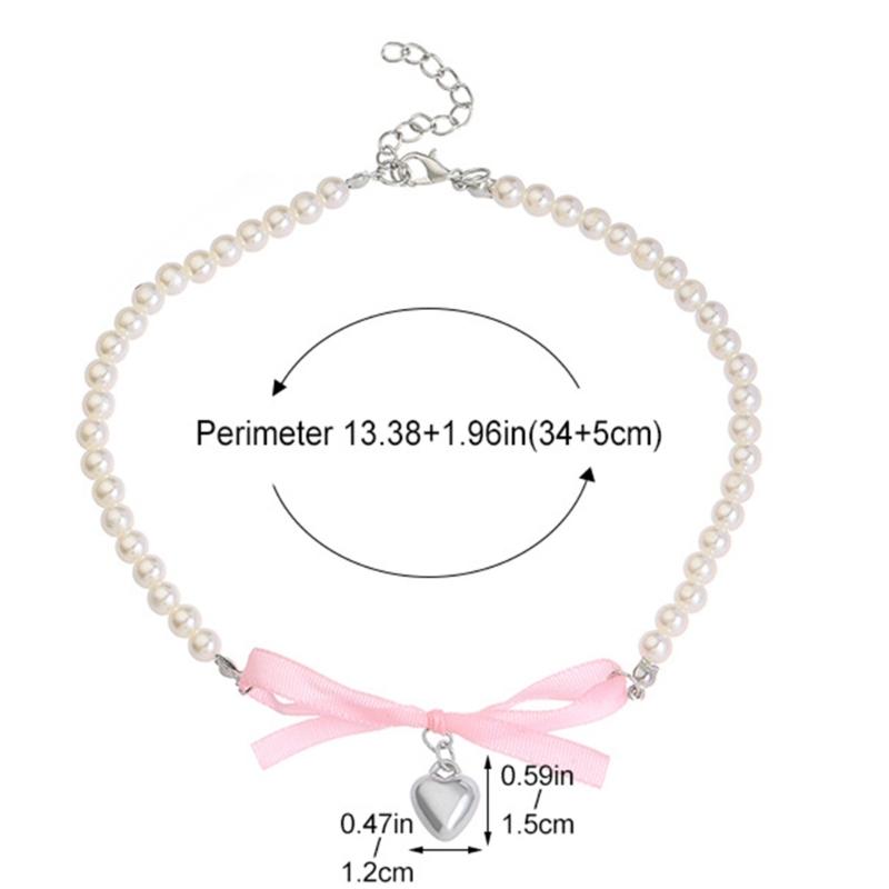 Elegante Halskette mit Perlenanhänger und Herz-Schleife für Frauen, süße, vielseitige Choker-Charme-Halsketten, Modeschmuck, Geschenk