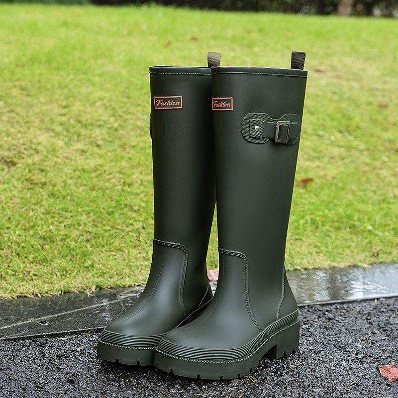 Rain shoes women's fashion versatile outer wear adult tall rain boots knight boots waterproof and non-slip long water boots