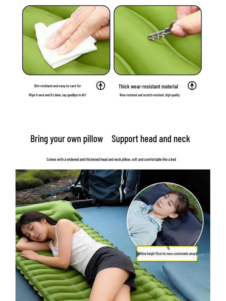 Outdoor TPU Self-Inflating Camping Mat with Built-In Foot Pump, Pillow, and Moisture Protection