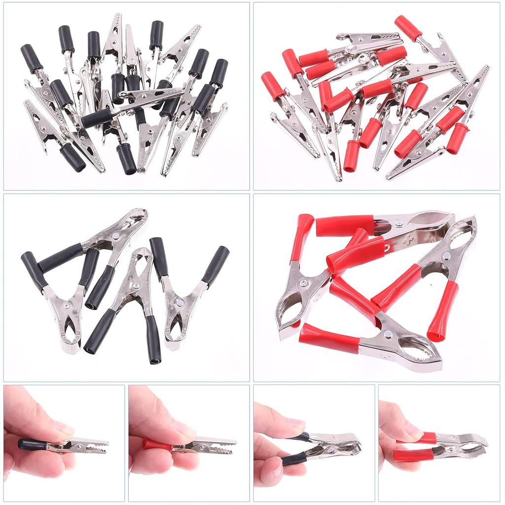 Glarks 108Pcs 35/45/53mm Red and Black Metal Alligator Clips Crocodile Electrical Test Clamps and 5A 15A 30A Charging Clips Assortment Kit for