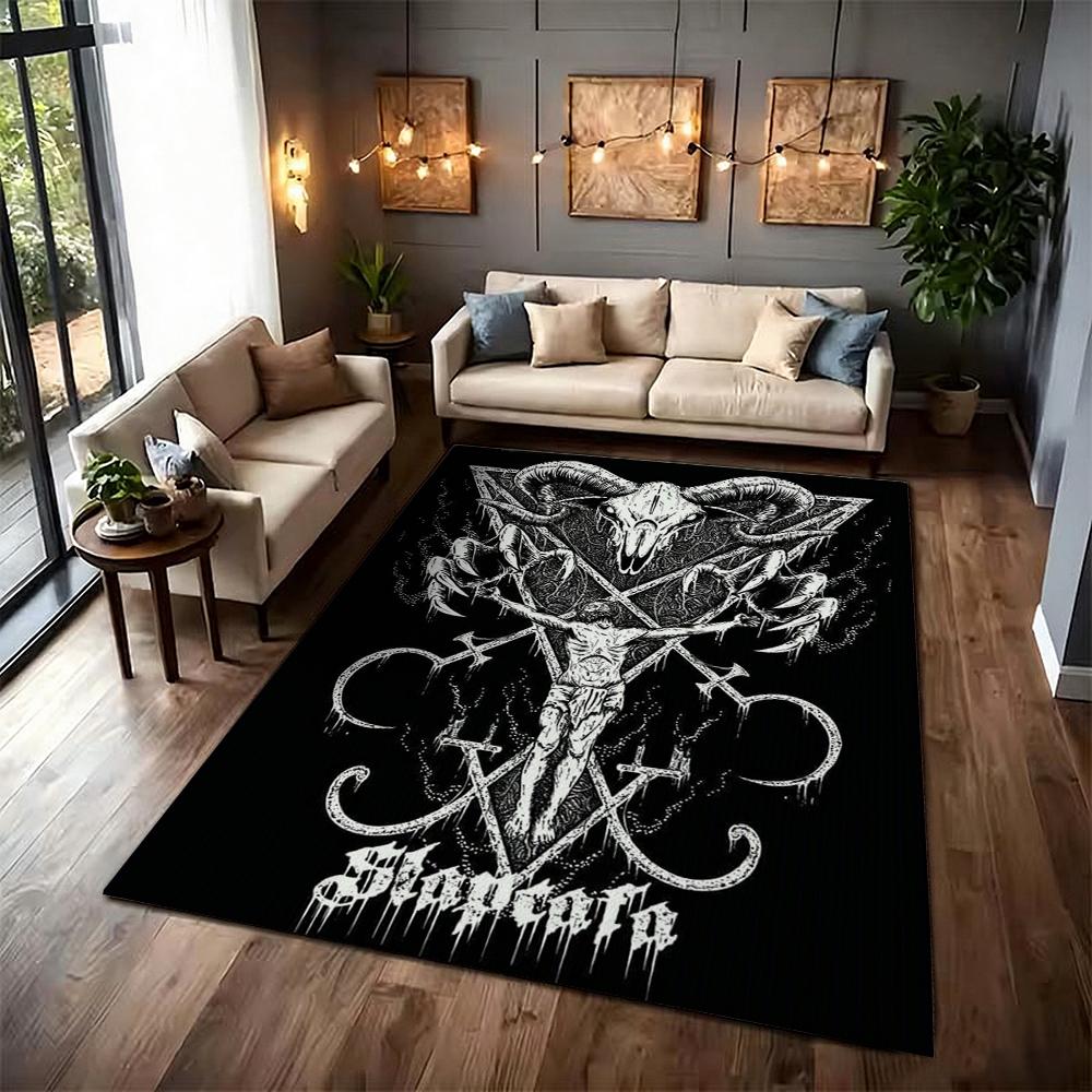 Dark Baphomet Grimoire Pentagram Patterned Rug Durable Stainresistant Easyclean Carpet For Bathroom Kitchen Home Decor Valentine'S Day Gift