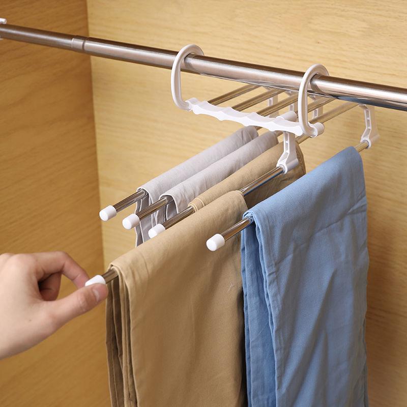 5 In 1 Folding Magic Pants Hangers Stainless Steel Space Saving Multi-layer Pants Rack Folding Wardrobe Storage Organization