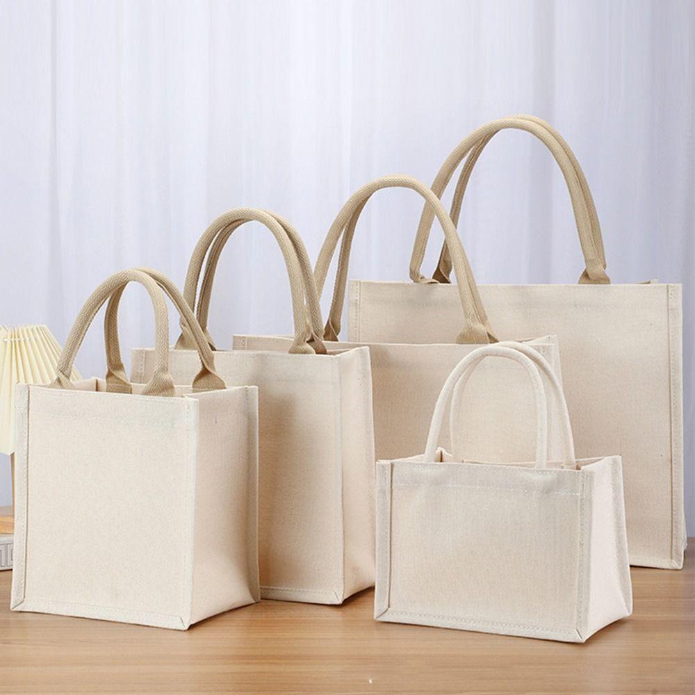 Reusable DIY Hand Drawn Canvas Bag Foldable Beige Blank Tote Sack Large Capacity Travel Shopping Bag