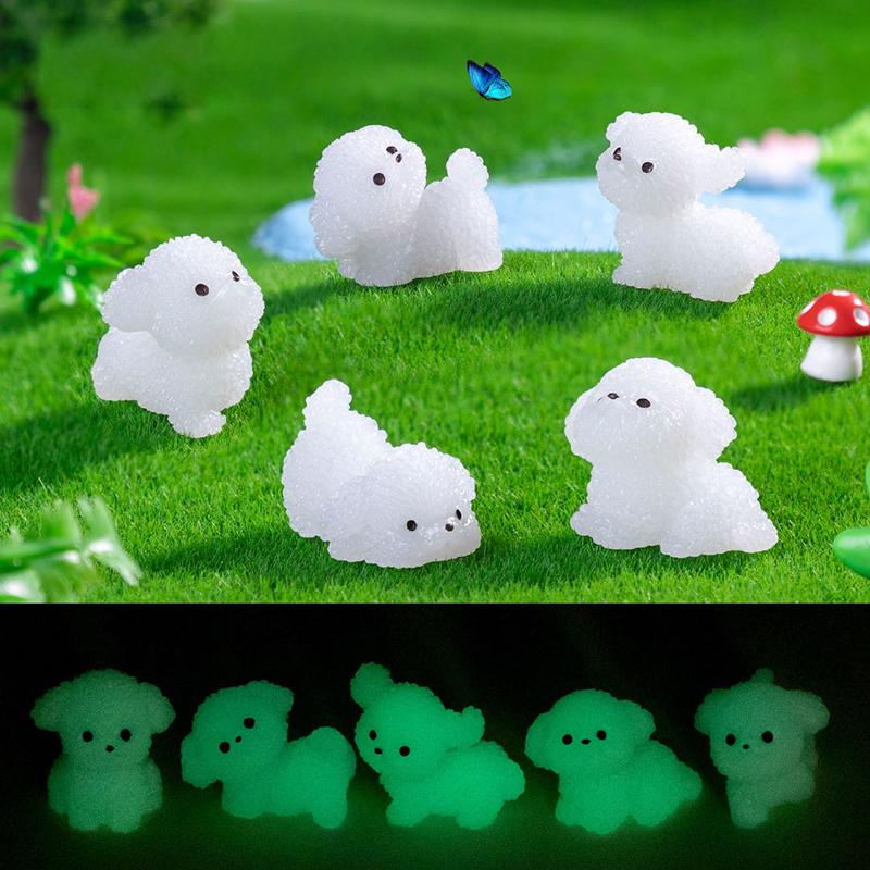5er-Packung Kawaii Cartoon Leuchtende Mini-Hundefiguren aus Kunstharz, Miniaturstatuen, Kreative Mode, DIY-Heimdekorationsaccessoires, Geschenke