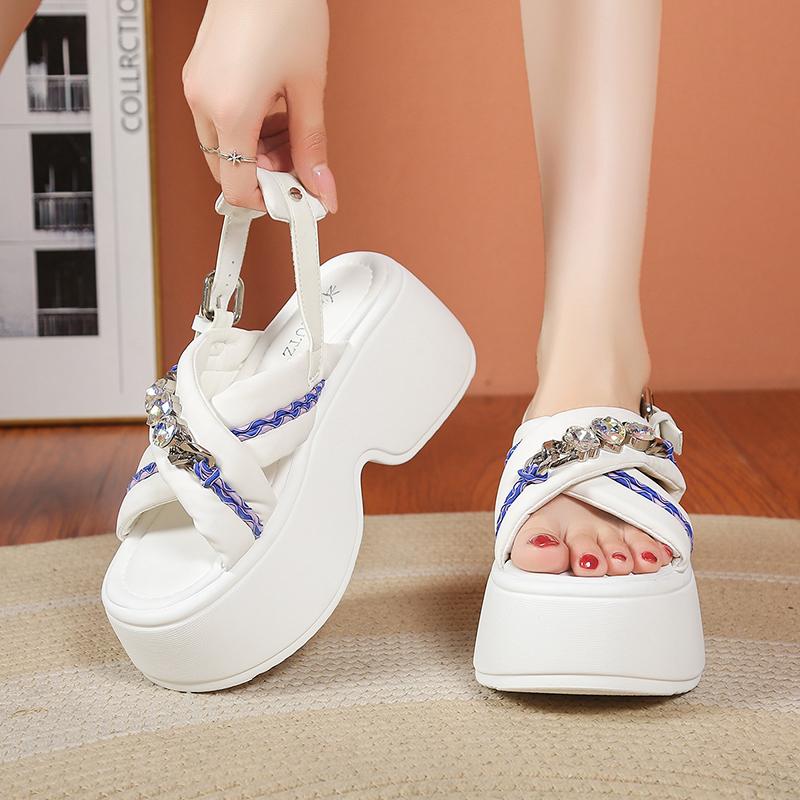 Fashion New Summer Women Chunky Sandals Leather High Platform Trainers Breathable Casual Slippers Shoes Woman 7.5CM Heels Wedge Sneakers
