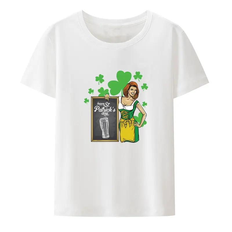 Bulldog St Patrick's Day Hat and Glasses Print T Shirt Summer Short-sleev O-neck Hipster Streetwear Creative Leisure Camisetas