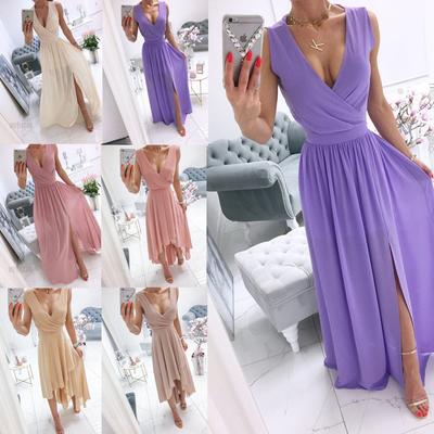 Women's Sleeveless V-Neck Solid Color Midi Dress Casual Office Workwear Elegant Summer