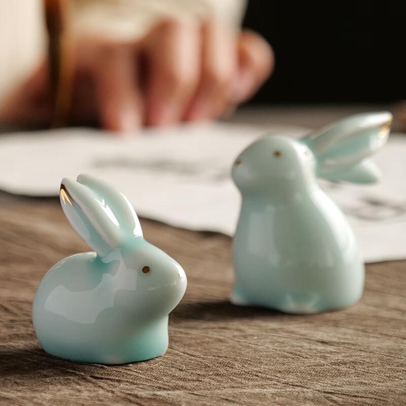 Zhinianhua Ceramic Cute Rabbit Tea Pet Pair
