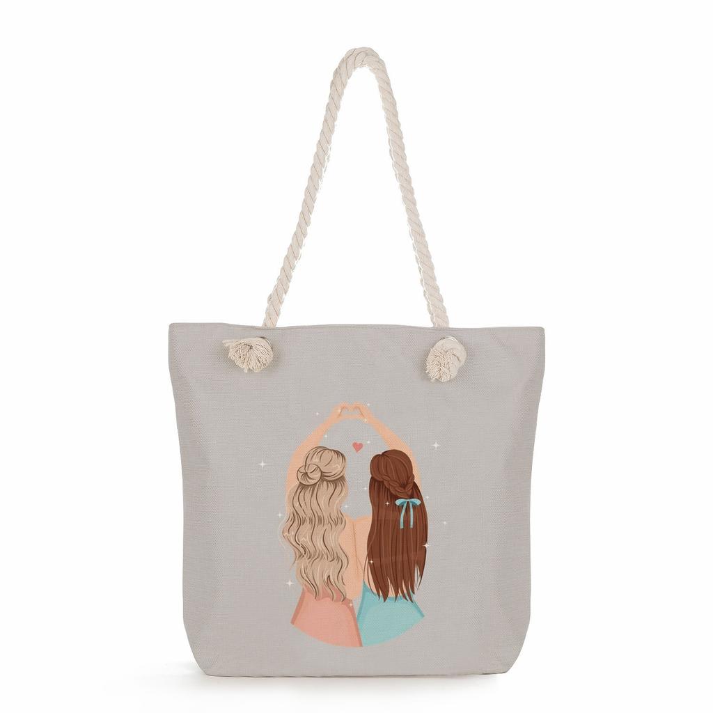 Sisters Print Thick Rope Single-shoulder Beach Bag 7275 CLE