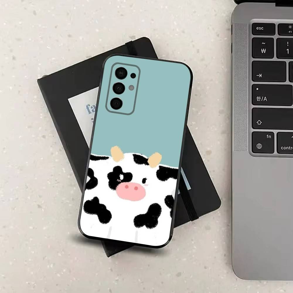 Cute Cow Print  For Samsung Galaxy A73,31,32,72,41,53,52,71,22,5G,Note,J7,8,9 Soft Black  Silicone Phone Case