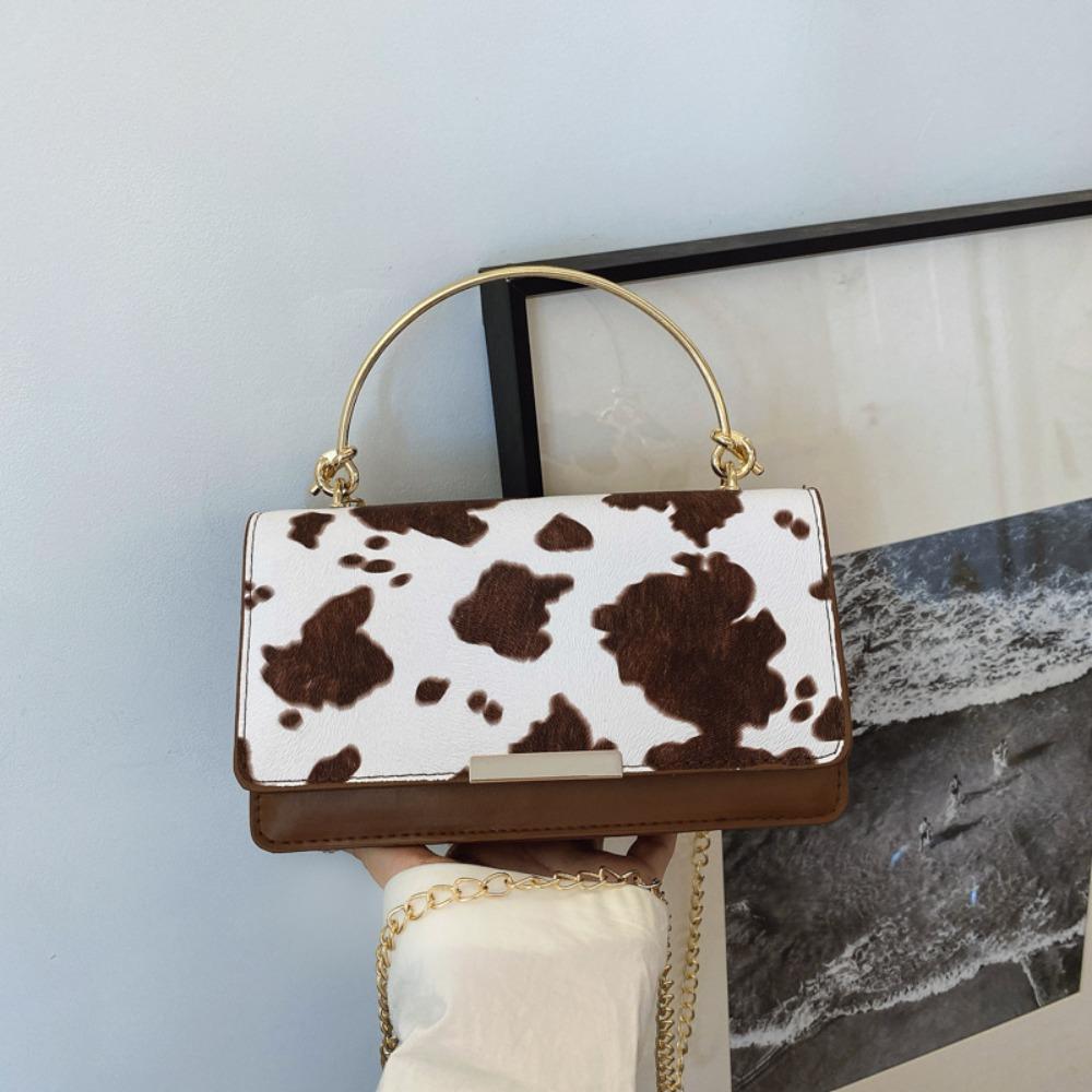 Summer Cow Print Ladies' Crossbody Bag Large Capacity PU Shoulder Bag with Detachable Chain Hand-held Underarm Handbag Tote Bag
