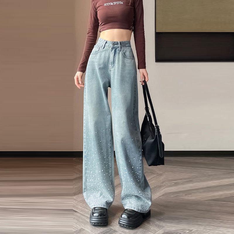 

High Waist Wide-Leg Light Denim Plus Size Pants for Pear Shape Women 3XL светло-синий