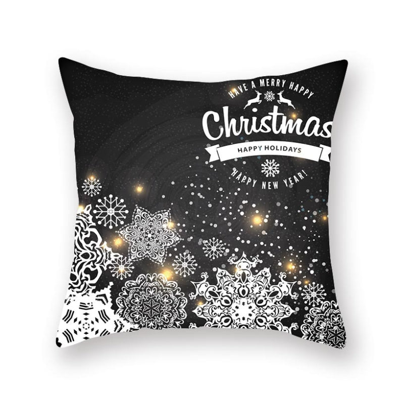 Santa Claus Christmas Ornament Print Pattern Cushion Cover Home Living Room Sofa Decoration Square Polyester Pillow Pillow Cover