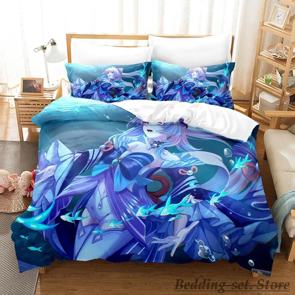 

Genshin Impact Sangonomiya Kokomi Комплект постельного белья из трех предметов с рисунком из мультфильма «Аниме» для взрослых и детей, комплект пододеяльников для спальни Kawaii Girls 70x133cm 2pcs