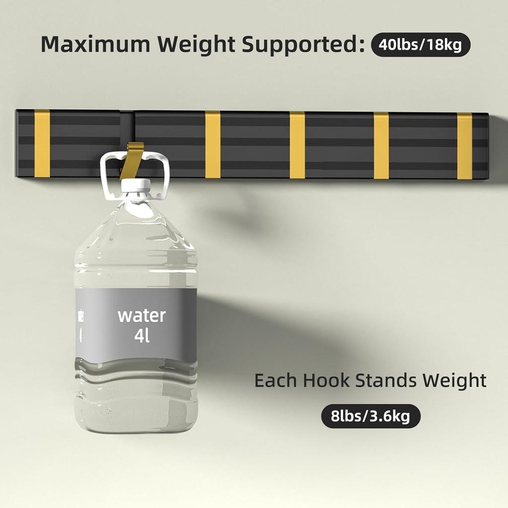 Coat Rack Wall Mounted, Metal Heavy Duty Wall Coat Hooks,Modern Coat Hanger Wall with 6 Flip-Down Hooks,Hook Rack Rail for Clothes, Keys, Hats,