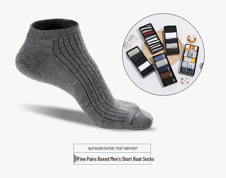 Men's Mid-Calf Cotton Socks - 5 Pairs Boxed Breathable, Sweat-Absorbent, Warm, Solid Colors for Autumn & Winter.