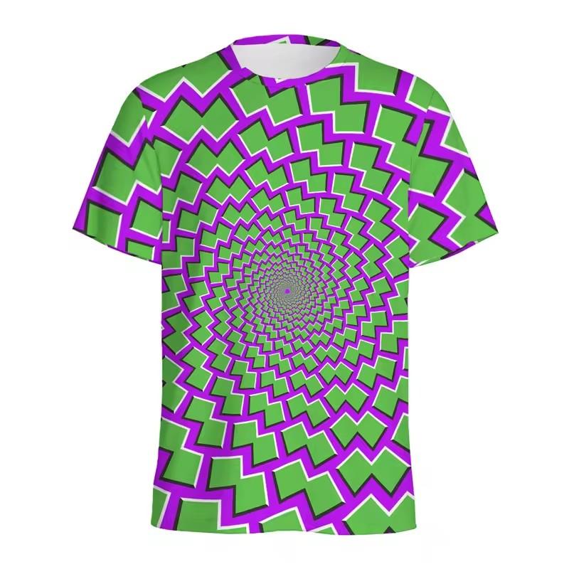 Colorful Spiral Dizzy Pattern T Shirt Women Summer Casual Round Neck Short Sleeve Tops 3D Printed Optical Illusion Tee Shirts