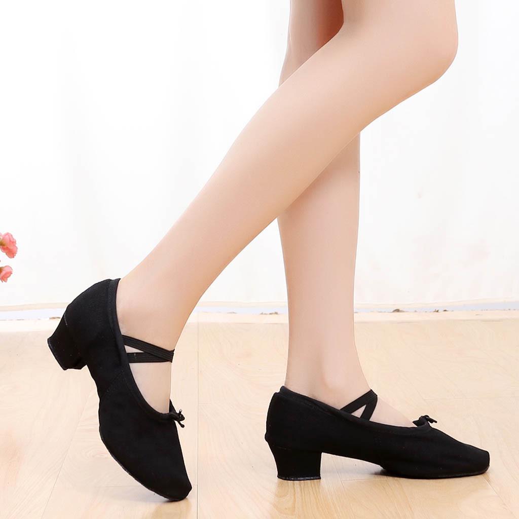 Women Dance Shoes Ballet Jazz Salsa Elegant Pumps Soft Sole Low Heels Slip On Flat Shoes Pink Black Red Fashion Latin Pumps