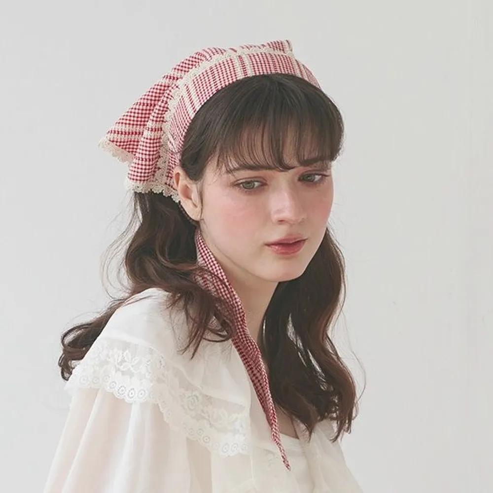 Anne Check Scarf Hairband JP-26-016HB Navy