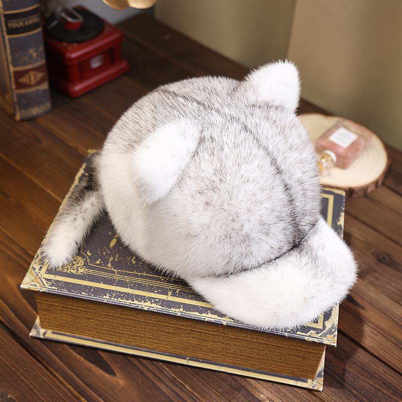 

Шапка из меха норки с кошачьими ушками, женская зимняя бейсболка из меха норки, модная индивидуальная меховая шапка, повседневная теплая кепка с снежным хвостом 55-59cm