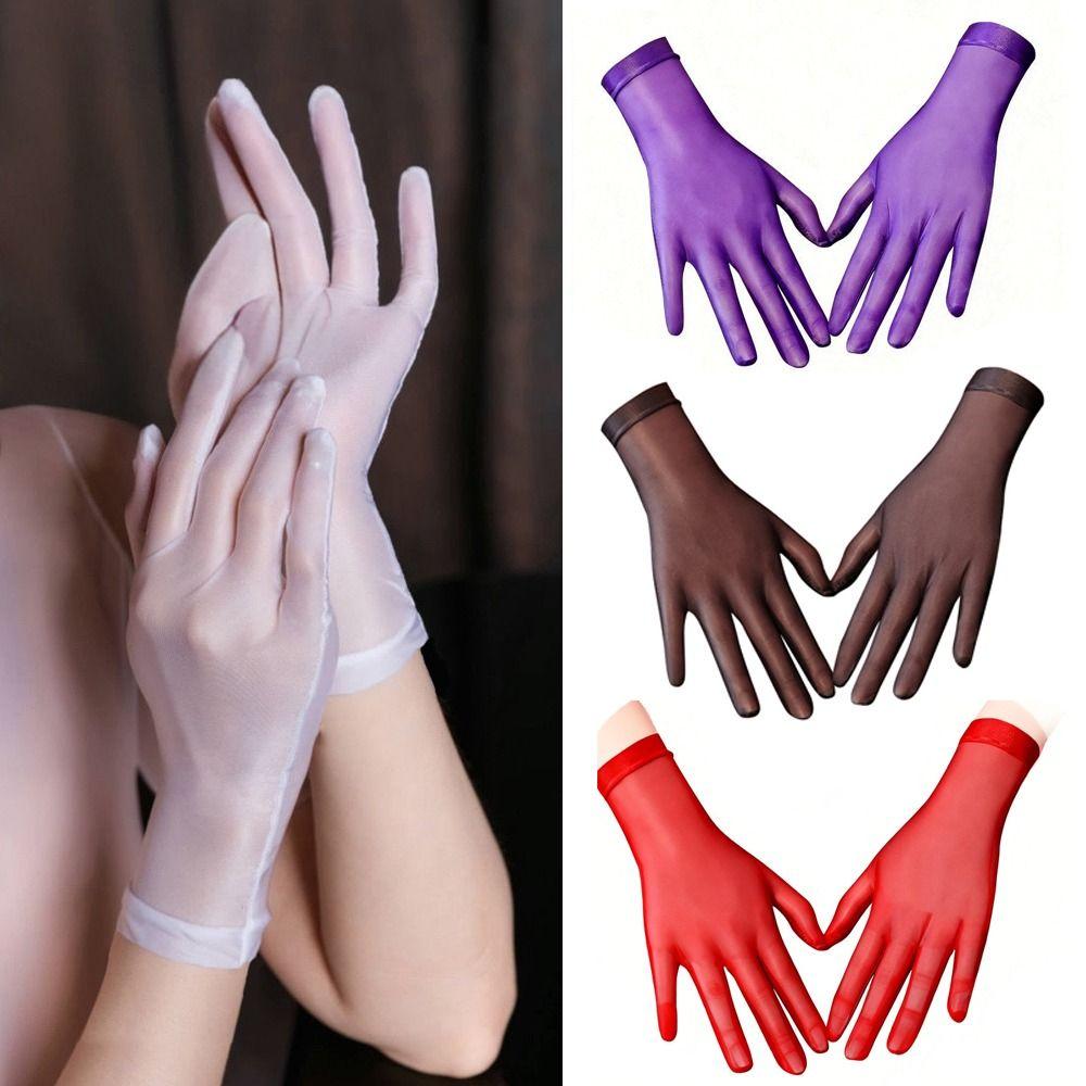 Thin Sun Protection Gloves Oily Glossy Wedding Gloves Transparent Gloves  Outdoor Sun Protection