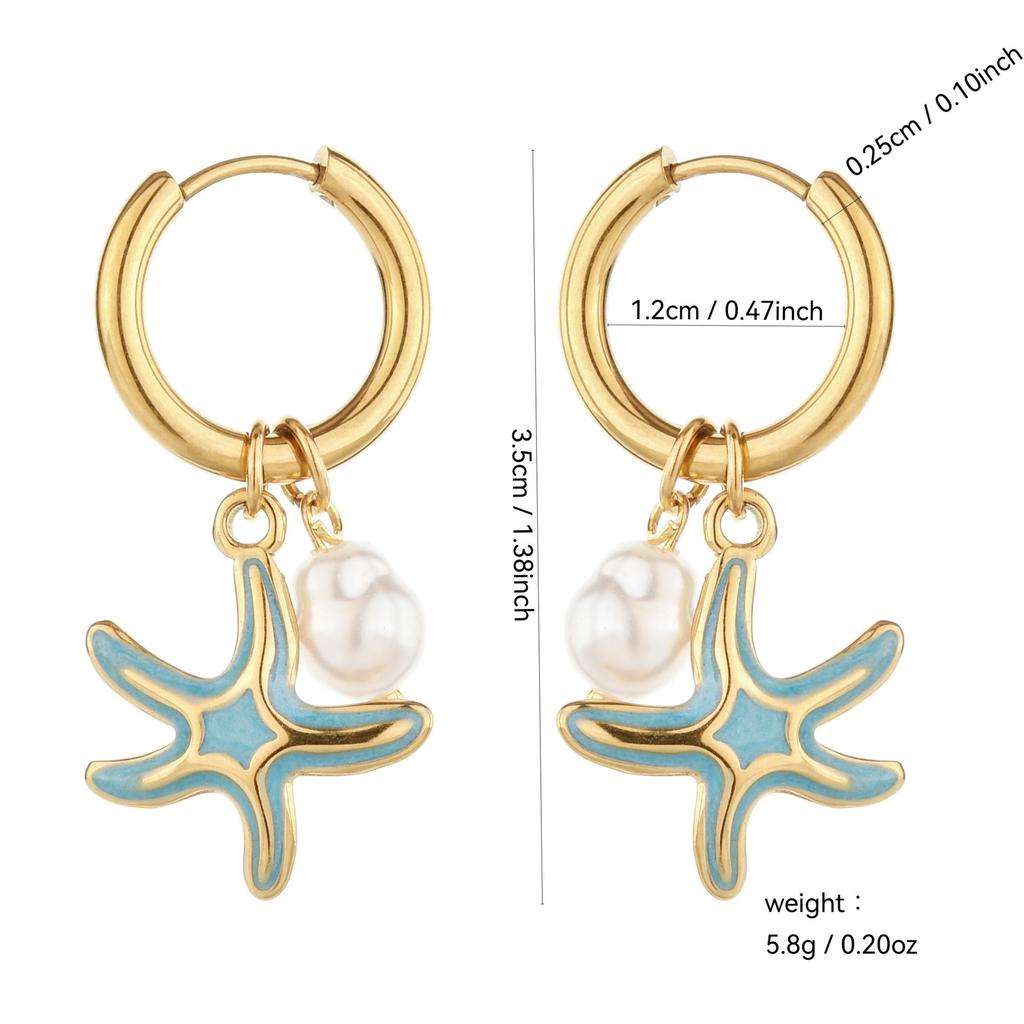 Stainless Steel Sea Life Earrings - Conch, Turtle, Starfish Pendants with Handmade Backs for Women